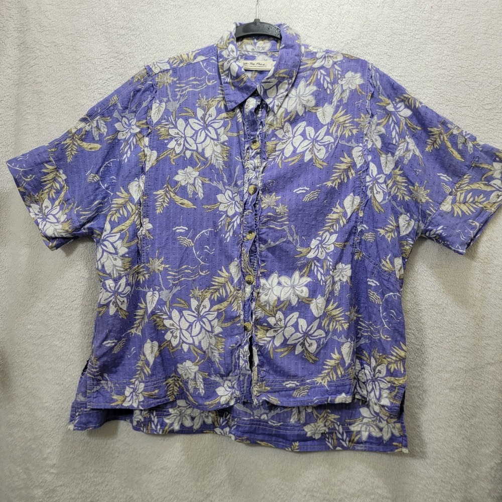 We The FREE LOVE LETTERS BOHO BUTTON UP FLORAL TROPICAL PERIWINKLE TOP‎ XS